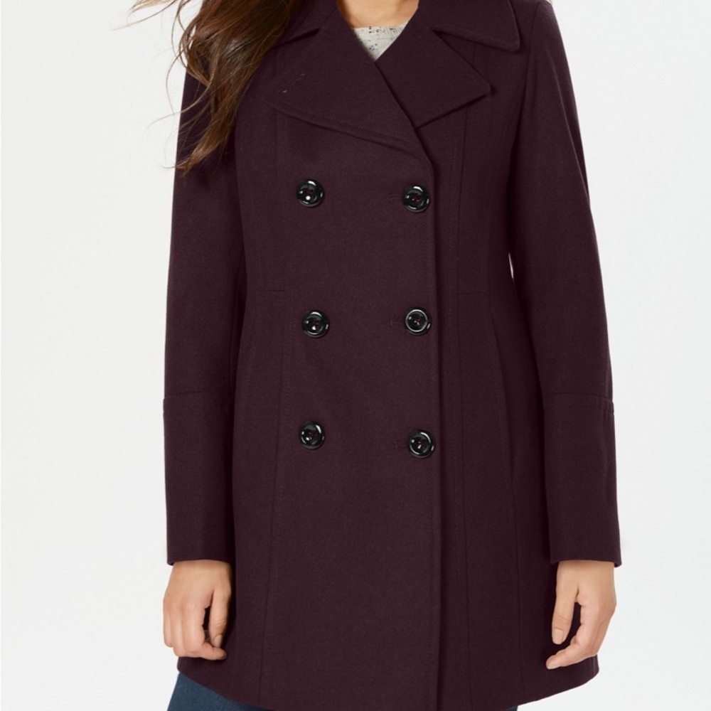 Ann Klein Double Breasted Peacoat ~ Merlot (L)
